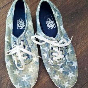 Vans Blue and White Star Canvas Shoes Size 9.5